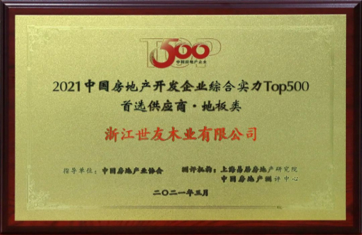 喜報！世友地板連續(xù)12年獲評“中國房地產(chǎn)500強首選品牌”
